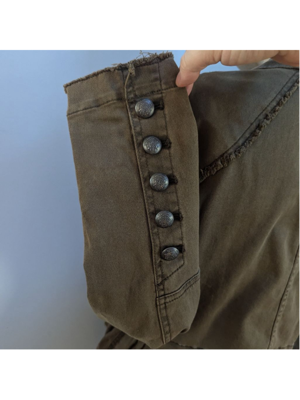 Free People Olive Military Inspired Flared Hem Denim Jacket - Small - Picture 6 of 11